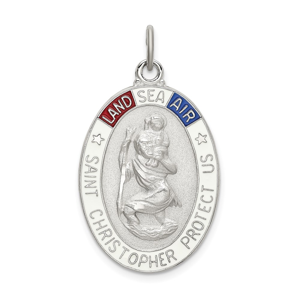 QC9122.jpg Sterling Silver Satin/Polished/D/C Enamel St Christopher Medal - Image 1
