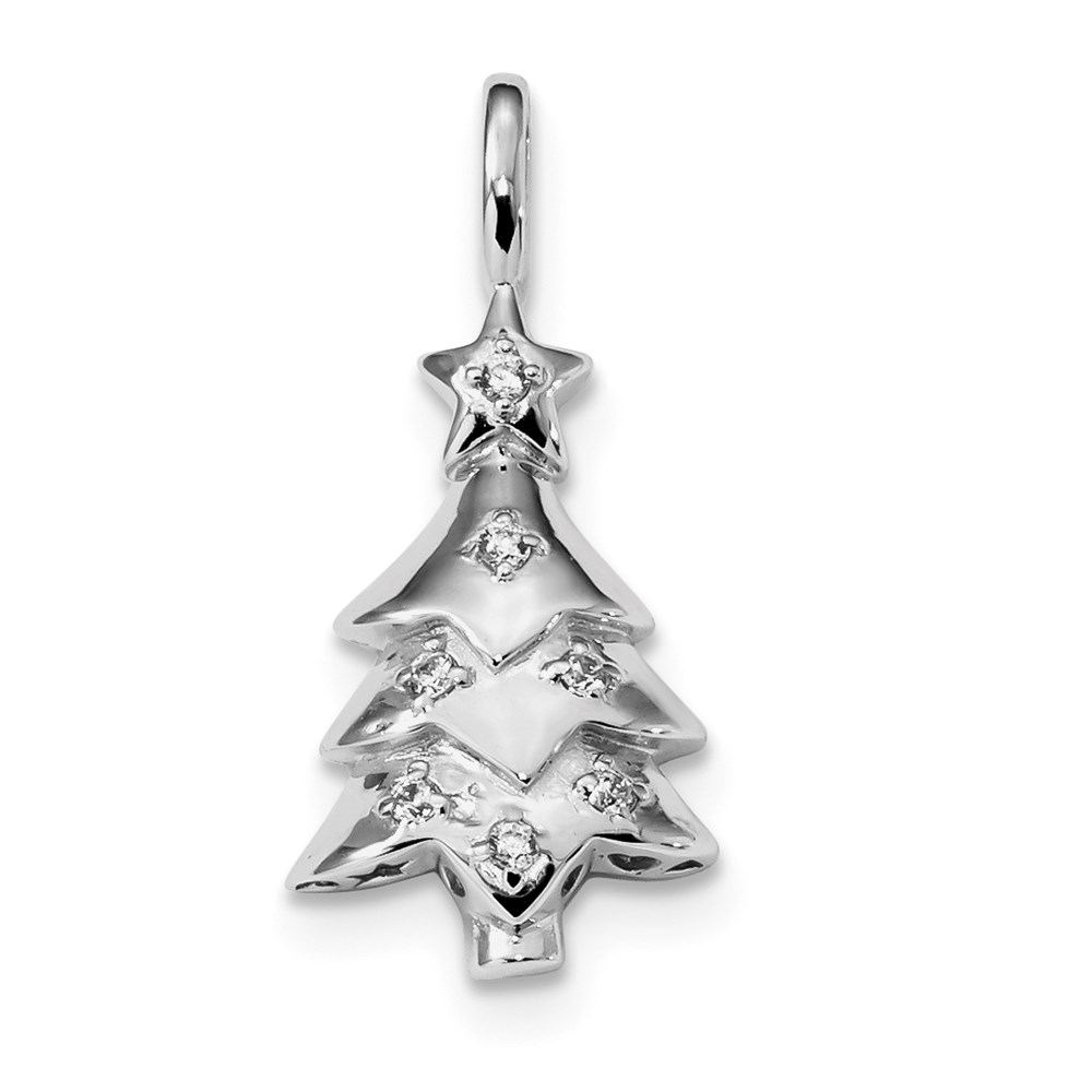 QC9235.jpg Sterling Silver Rhodium-plated CZ Christmas Tree Pendant - Image 1
