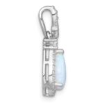Sterling Silver Rhodium-plated Polished Lab Created Opal and CZ Teardrop Halo Chain Slide Pendant - Image 2