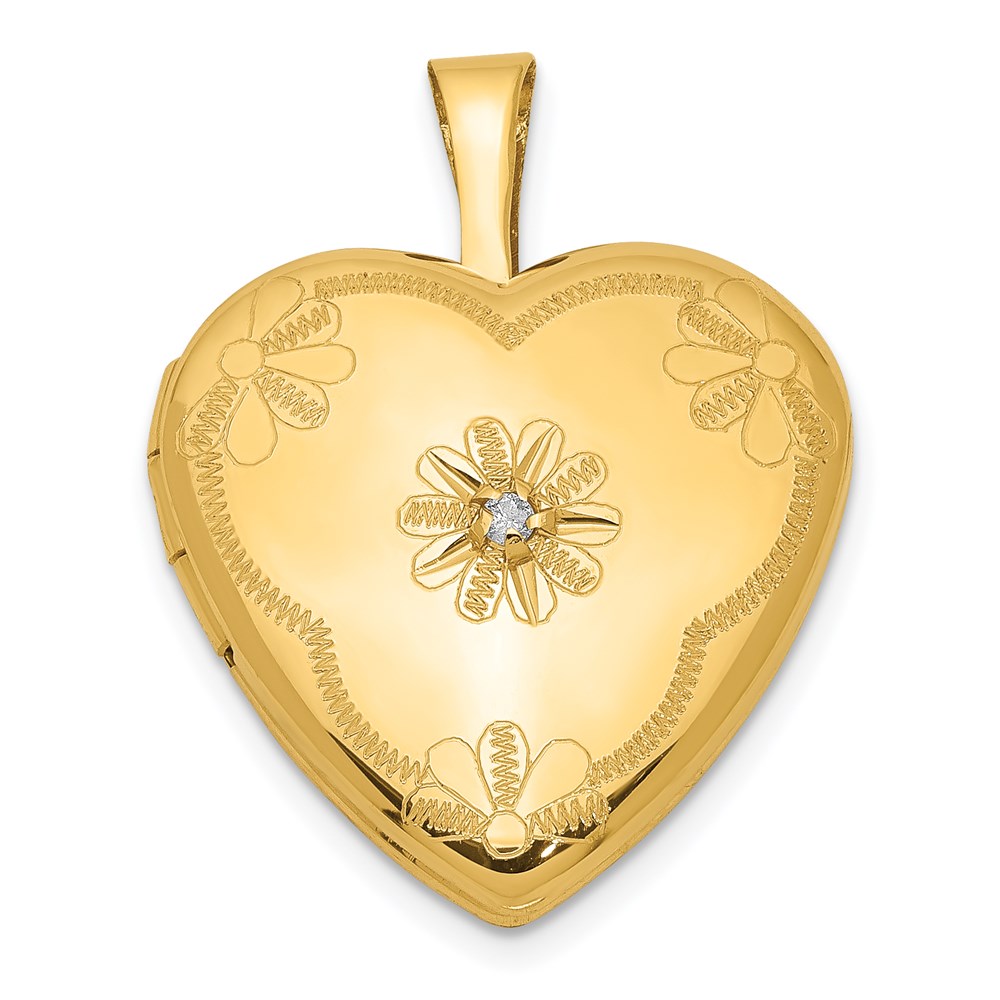 QLS104.jpg 1/20 14K Gold Filled with Diamond Flower Design 15mm Heart Locket - Image 1
