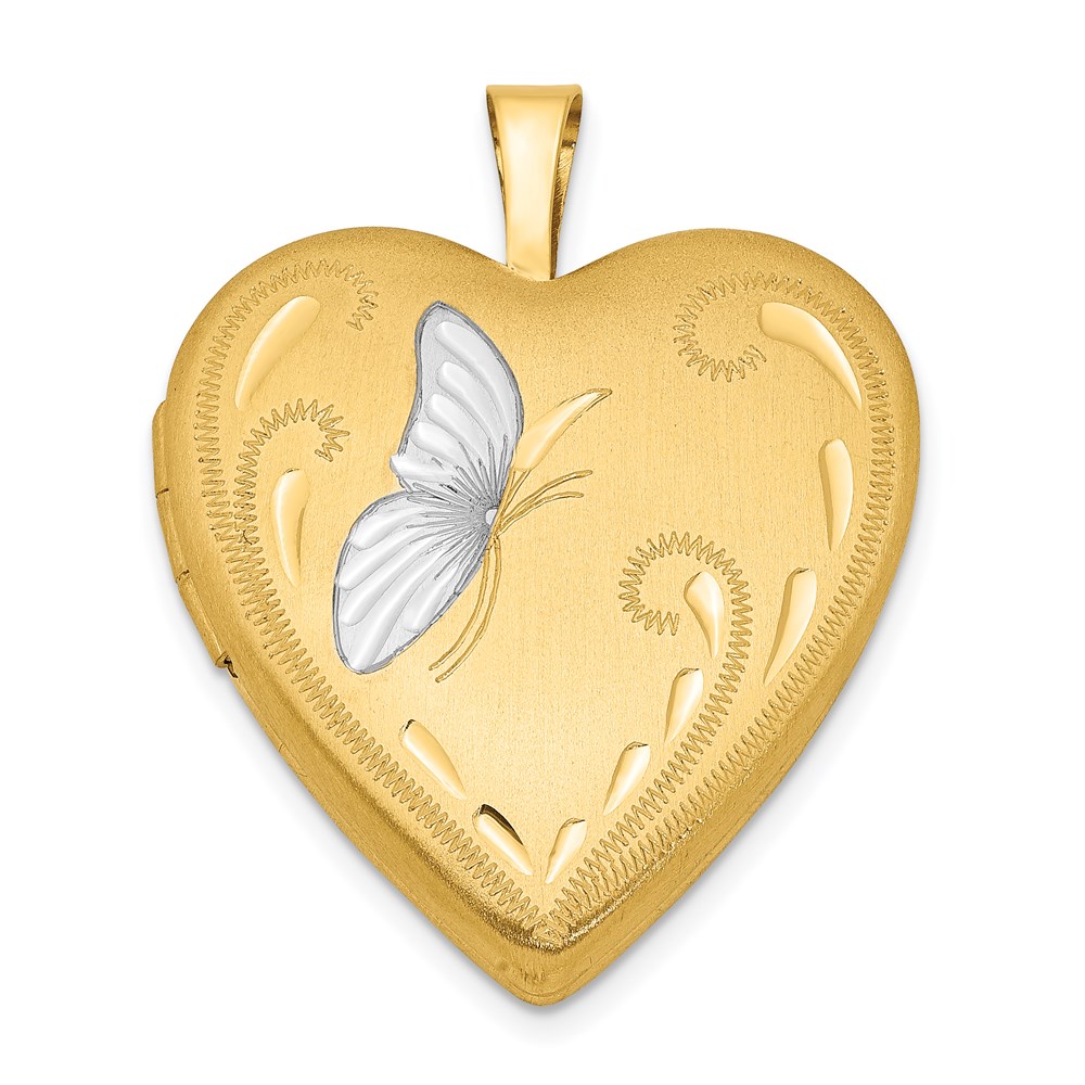 QLS110.jpg 1/20 14K Gold Filled & White Rhodium Satin Butterfly 19mm Heart Locket - Image 1