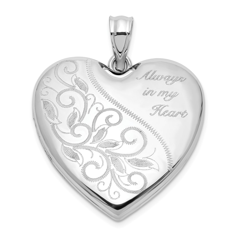 QLS1134.jpg Sterling Silver Rh-plated Filigree Always In My Heart 24mm Heart Locket - Image 1