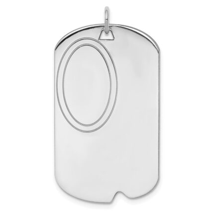 Sterling Silver Rh-plt Engraveable Dog Tag Polished Front/Back Disc Charm