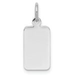 SS Rh-plt Engraveable Rectangle Polished Front/Satin Back Disc Charm