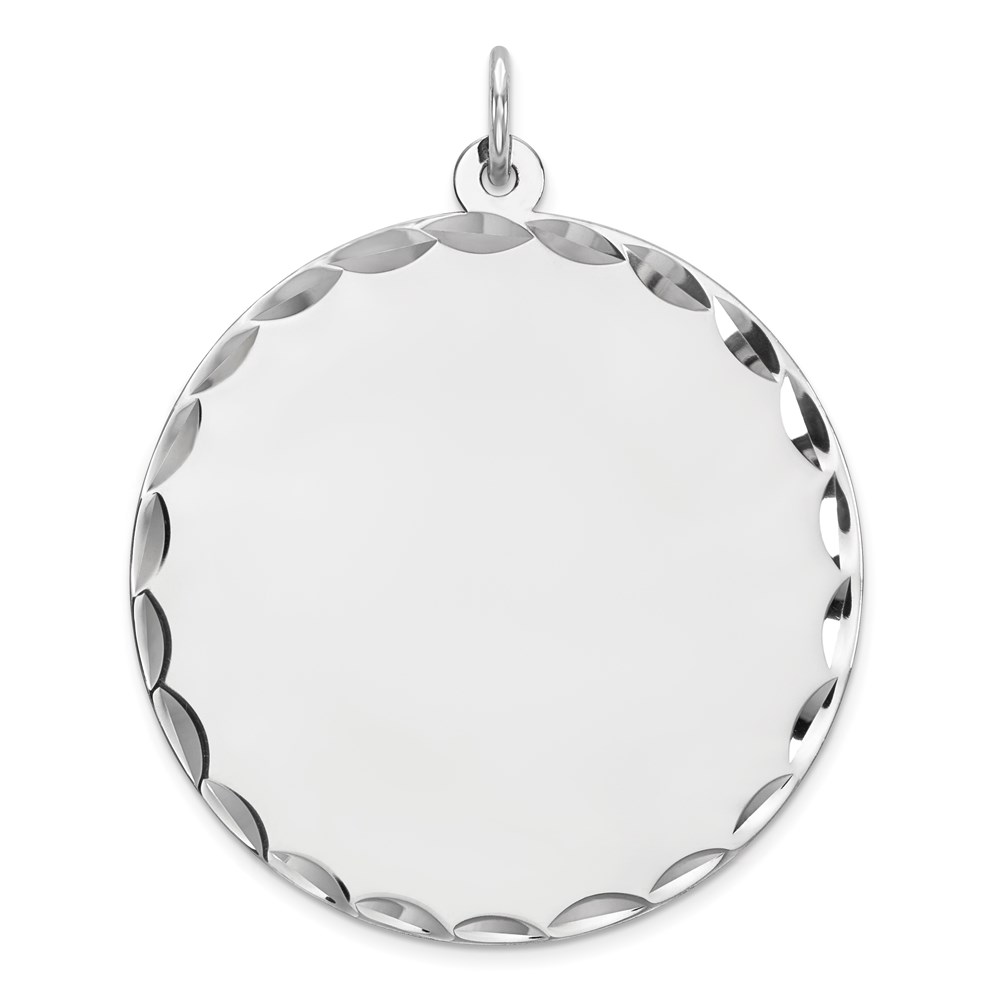QM499-5.jpg Sterling Silver Rhod-plated Eng. Rnd Polish Front/Satin Back Disc Charm - Image 1