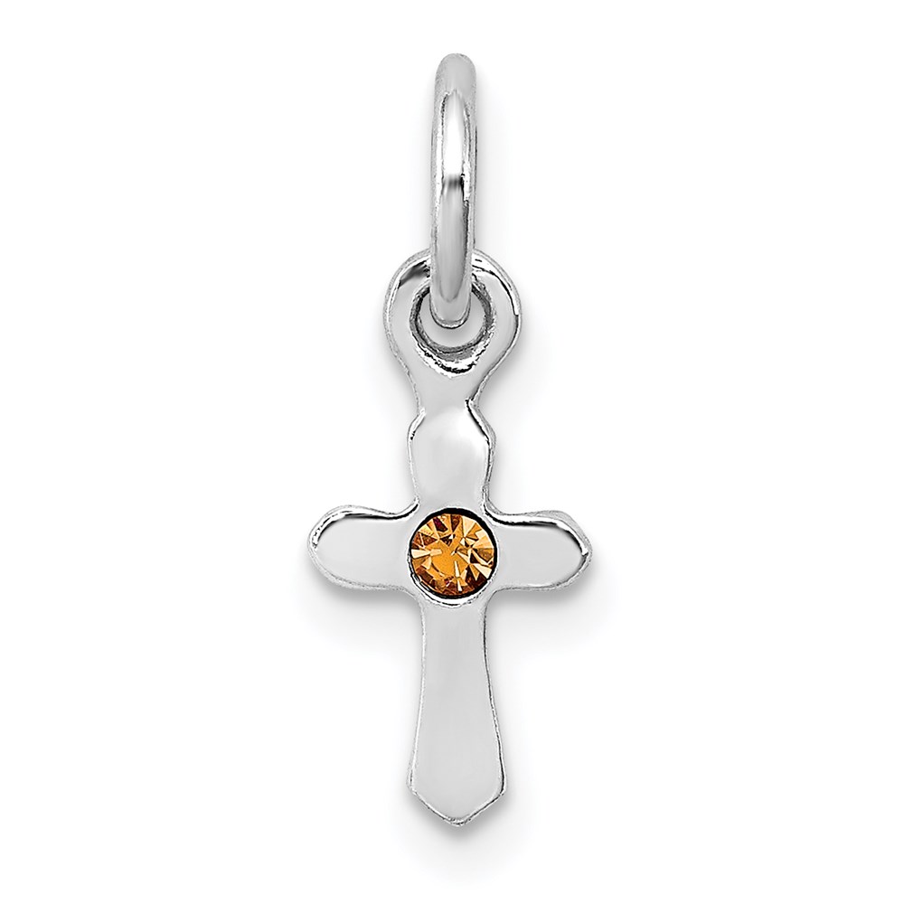 QP4033NOV.jpg Sterling Silver RH-pltd Child's Nov Yellow Preciosca Crystal Cross Pendant - Image 1