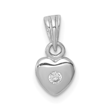 Sterling Silver Rhodium-plated Polished CZ Heart Children's Pendant