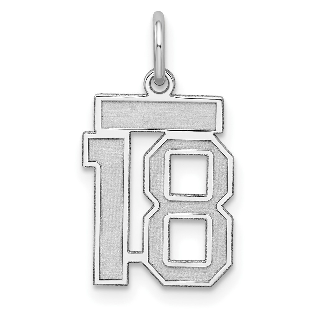 QPS18.jpg Sterling Silver/Rhodium-plated Satin Number 18 Charm - Image 1