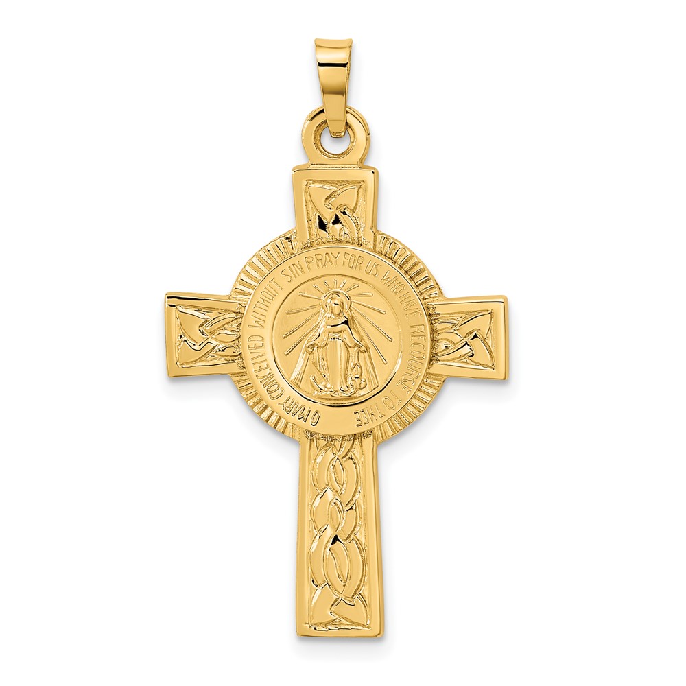 REL104.jpg 14k Polished Cross with Miraculous Medal Center Pendant - Image 1