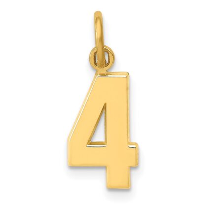 14k Small Polished Number 4 Charm