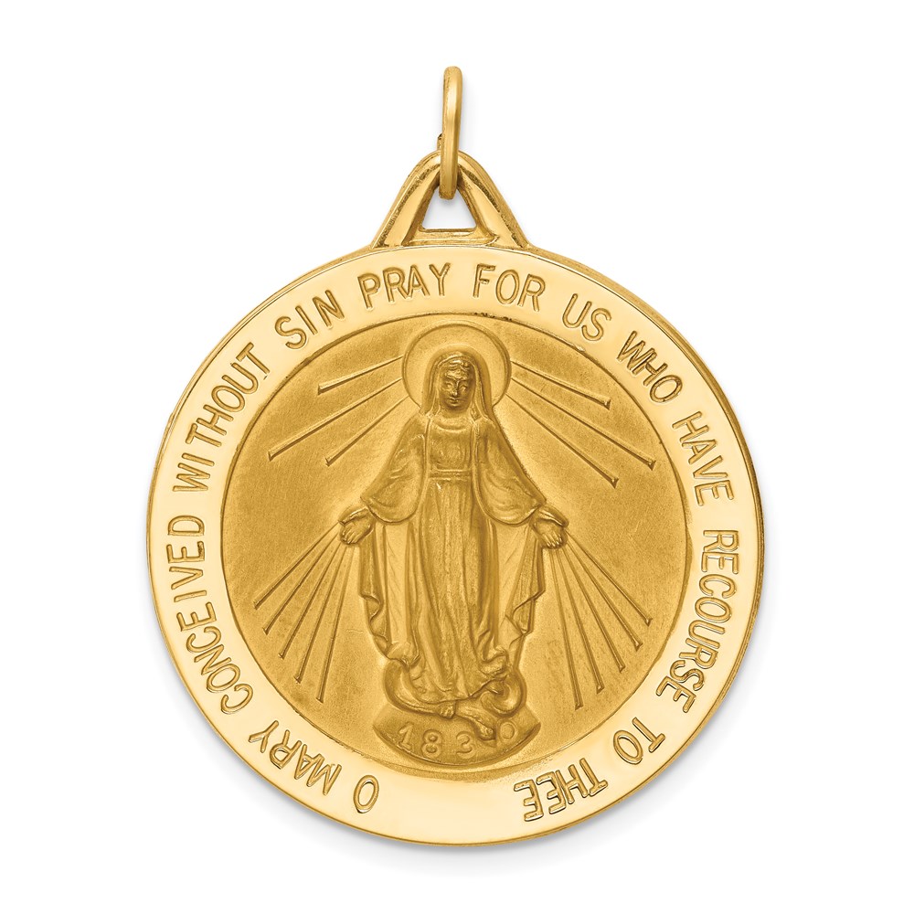 XAC209.jpg 14k Polished and Satin Solid Large Miraculous Medal Round Pendant - Image 1