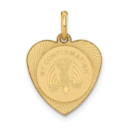 14k Polished MY CONFIRMATION with Dove Heart Disc Charm