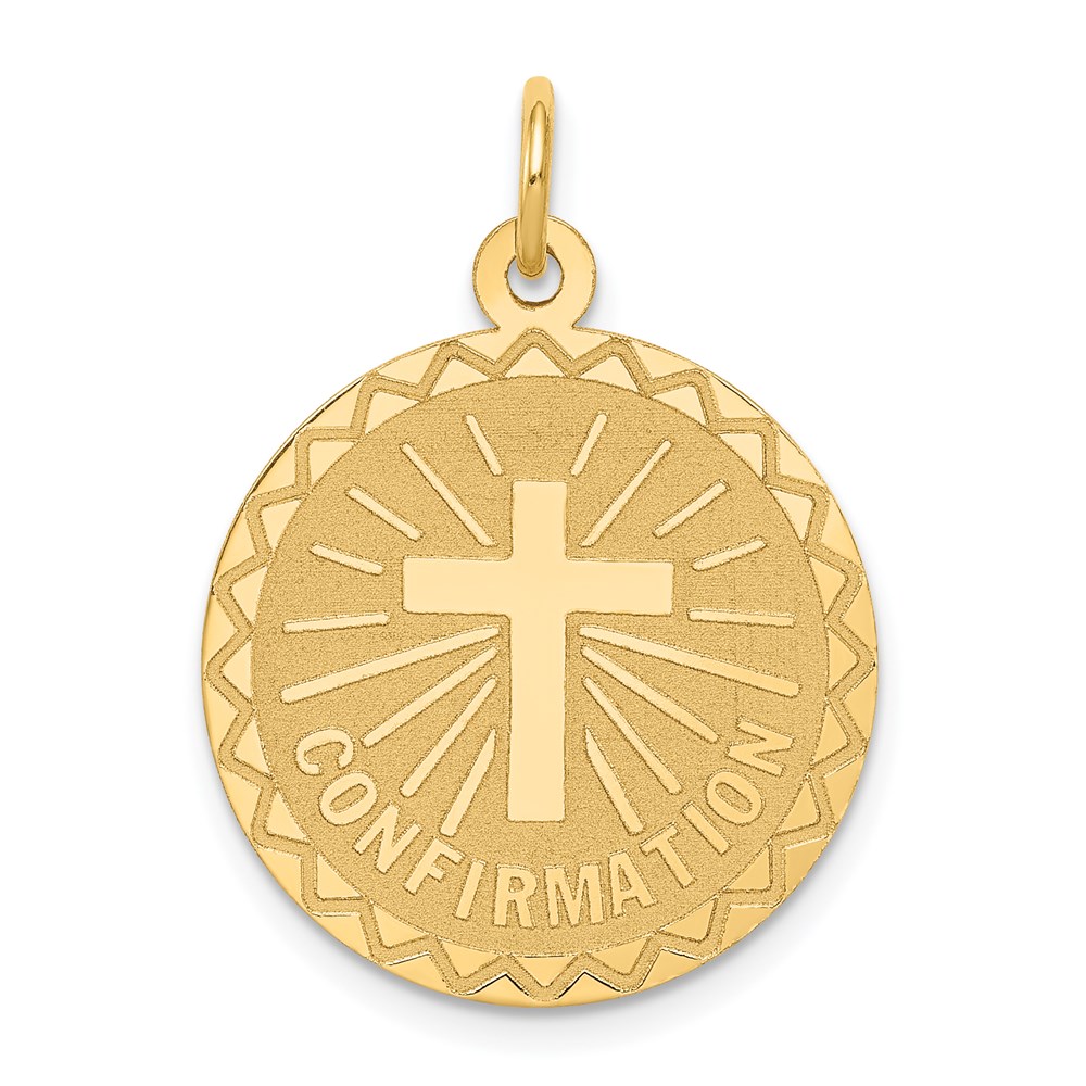 XAC731.jpg 14k Polished and Satin Solid CONFIRMATION with Cross Round Disc Charm - Image 1