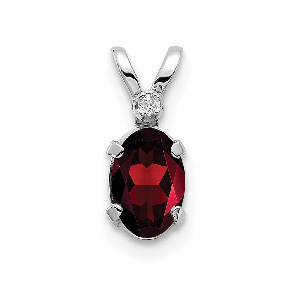 XBE156W.jpg 14K White Gold Diamond and 6x4 Oval January/Garnet Birthstone Pendant - Image 1