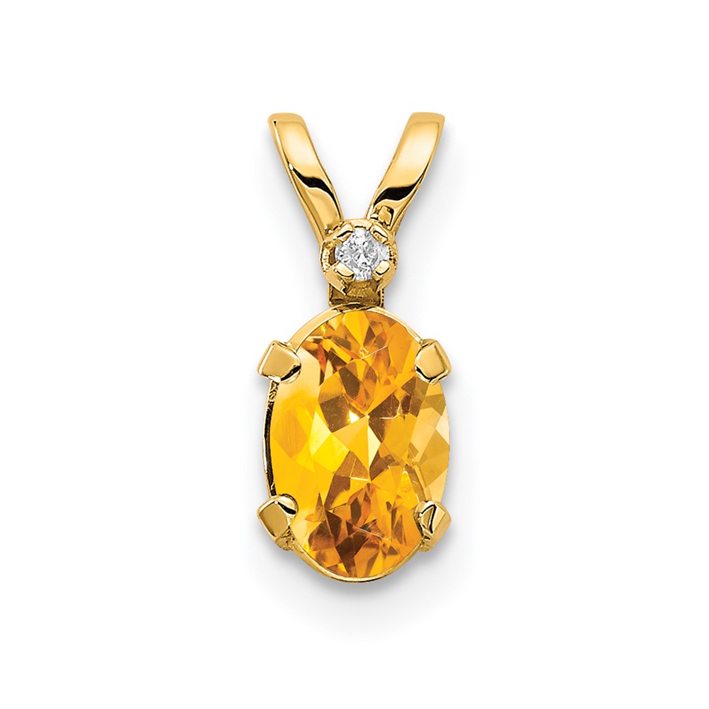 XBE166.jpg 14k Diamond and 6x4 Oval November/Citrine Birthstone Pendant - Image 1
