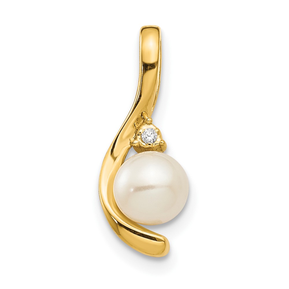 XBS423.jpg 14k 5.5mm June/Freshwater Cultured Pearl and Diamond Pendant - Image 1