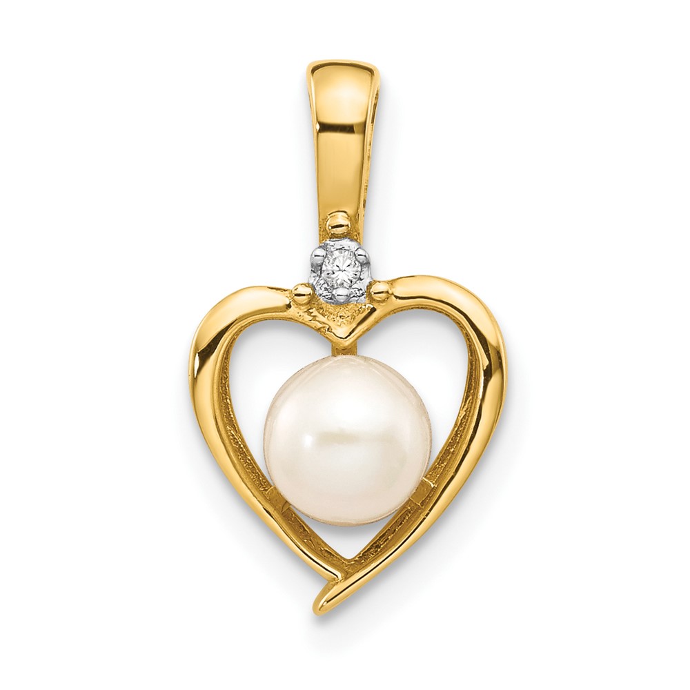 XBS495.jpg 14k 5.5mm June/Freshwater Cultured Pearl and Diamond Heart Pendant - Image 1