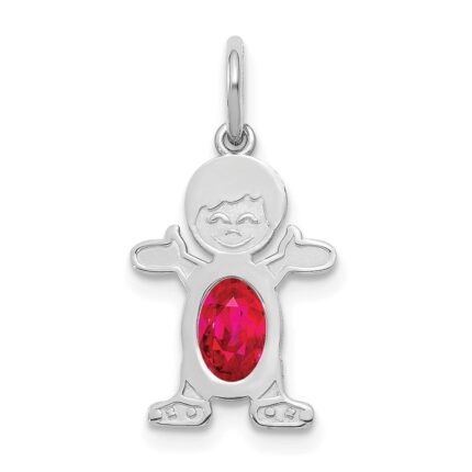 14K White Gold Boy Charm 6x4 Oval Genuine Ruby-July
