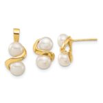 14k 5-6mm White Button Freshwater Cultured Pearl Post Earrings and Pendant Set