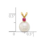 14k 7-7.5mm White Round Freshwater Cultured Pearl and .07PT Pink Topaz Pendant - Image 4