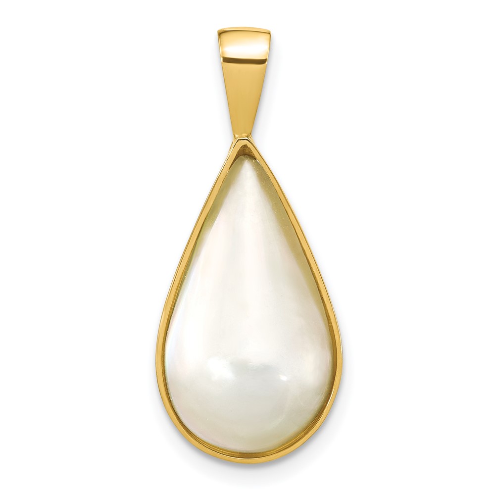 XF789.jpg 14K 10x18mm White Teardrop Saltwater Cultured Mabe Pearl Pendant - Image 1