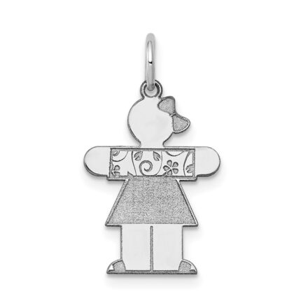 14k White Gold The Kids Small Floral Dress Girl Engravable Hugs Charm