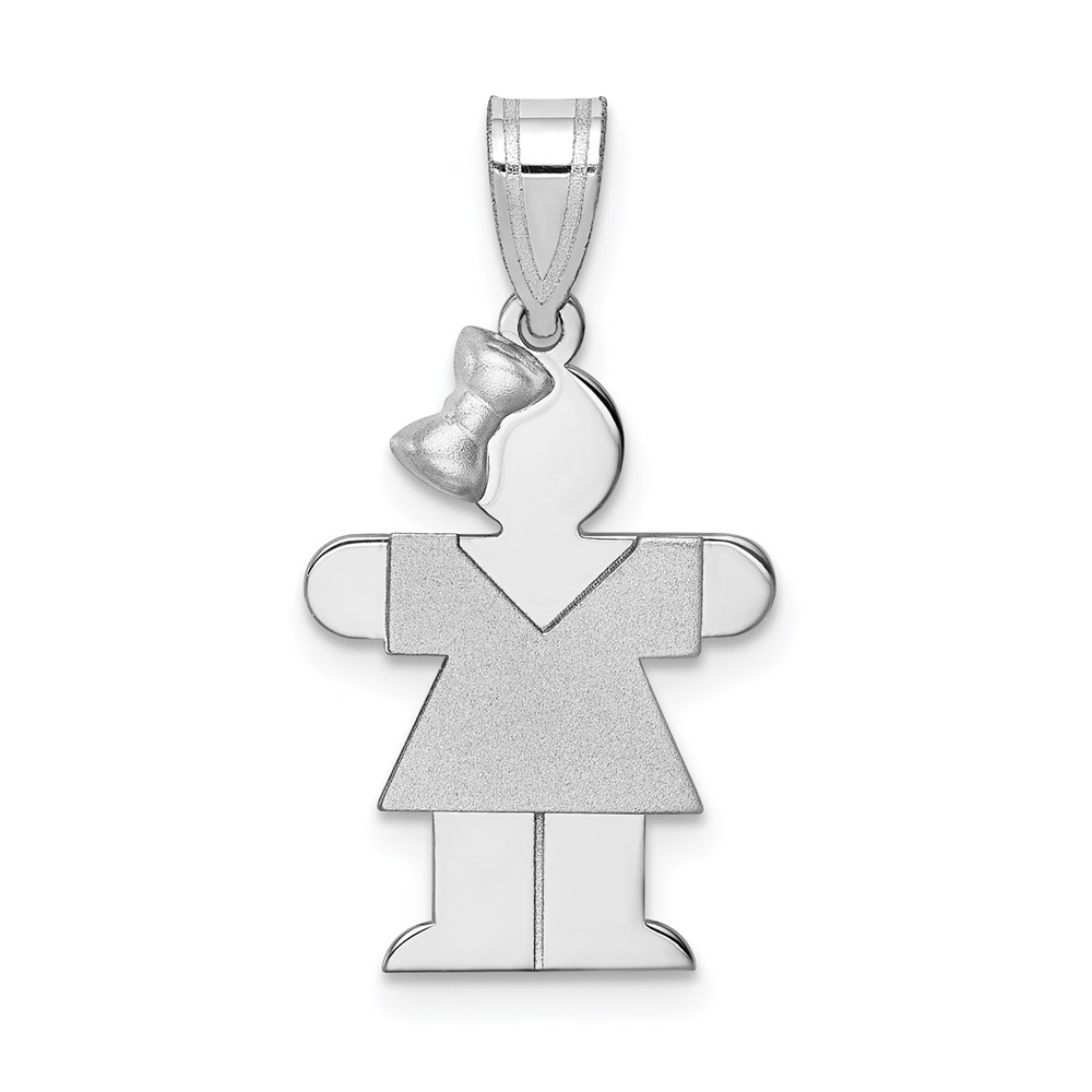 XK308.jpg 14k White Gold The Kids Small Girl with Bow on Left Engravable Hugs Charm - Image 1