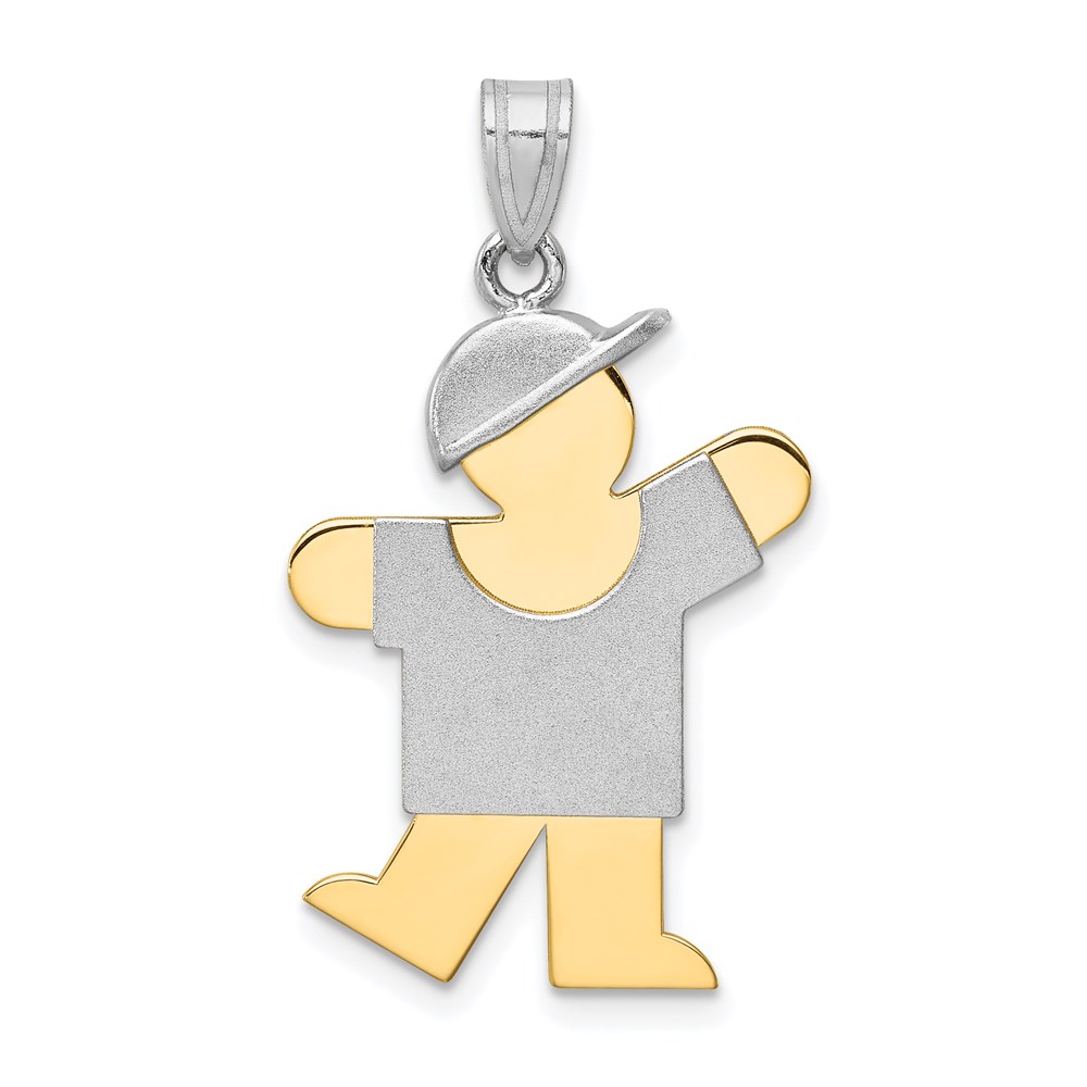 XK415.jpg 14k Two-tone The Kids Medium Boy with Hat on Left Engravable Kiss Charm - Image 1