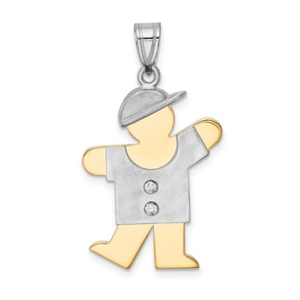 14k Two-tone The Kids Medium Boy with Hat on Left AA Diamond Kiss Pendant