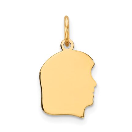 14k Plain Small .009 Gauge Facing Right Engravable Girl Head Charm