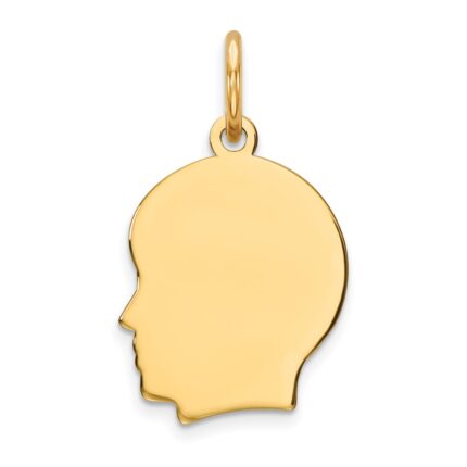 14k Plain Small .018 Gauge Facing Left Engravable Boy Head Charm