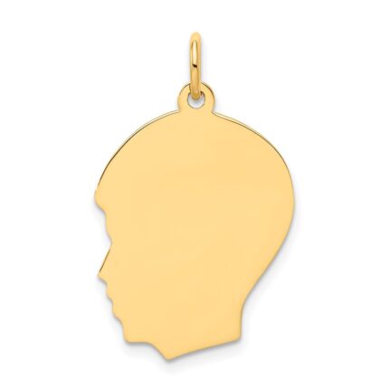 14k Plain Medium .018 Gauge Facing Left Engravable Boy Head Charm