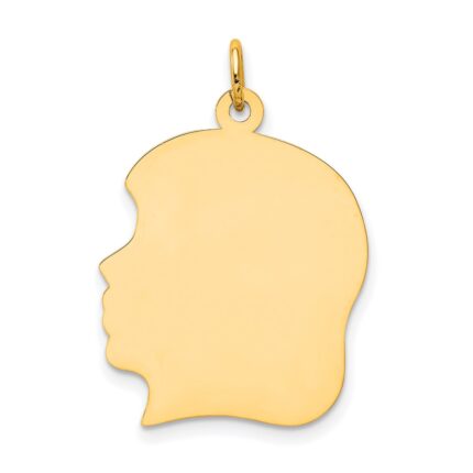14k Plain Large .009 Gauge Facing Left Engravable Girl Head Charm