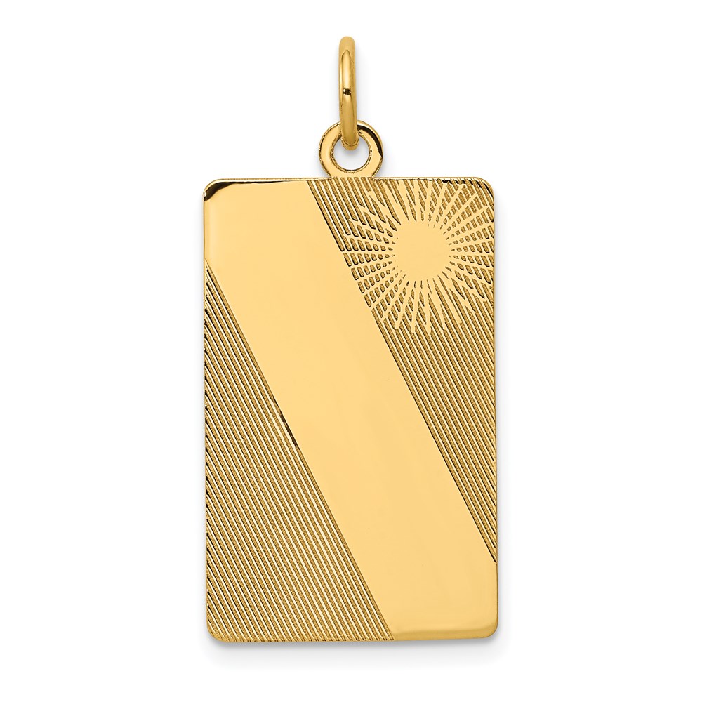 XM300.jpg 14k Patterned Sunburst with Diagonal Stripe .013 Gauge Engravable Rectangular 27x14mm Disc Charm - Image 1