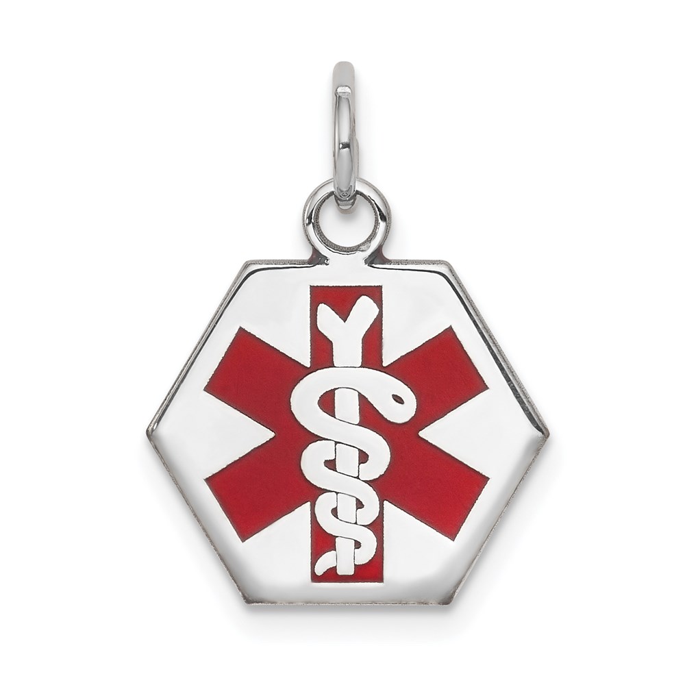 XM441.jpg 14k White Gold 15mm Hexagon Red Enameled Medical Jewelry Pendant - Image 1