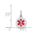 14k White Gold 9.5mm Round Red Enameled Medical Jewelry Pendant - Image 2