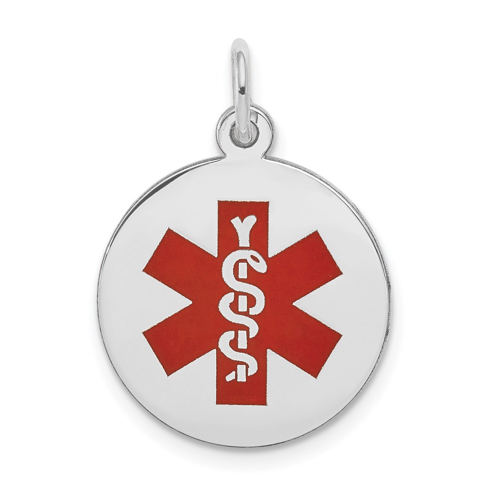 XM445.jpg 14k White Gold 16mm Round Red Enameled Medical Jewelry Pendant - Image 1
