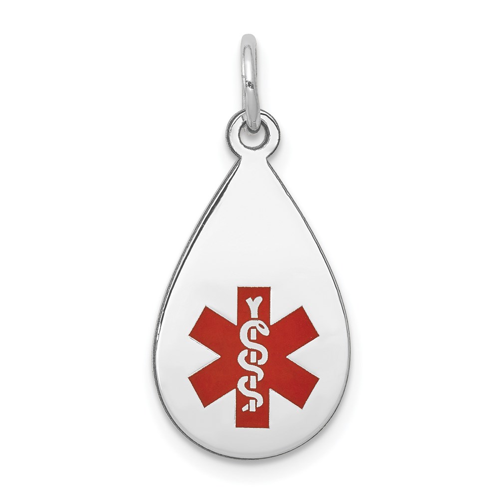 XM453.jpg 14k White Gold 20x11.5mm Teardrop Red Enameled Medical Jewelry Pendant - Image 1
