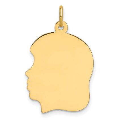 14k Plain Medium .035 Gauge Facing Left Engravable Girl Head Charm