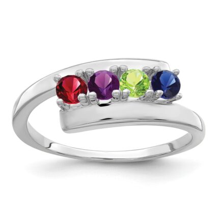 10k White Gold Polished 4-Stone Mothers Ring Mounting