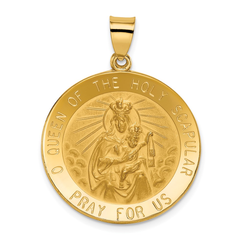XR1267.jpg 14K Polished and Satin Hollow Large Queen Of The Holy Scapular Medal Reversible Round Pendant - Image 1