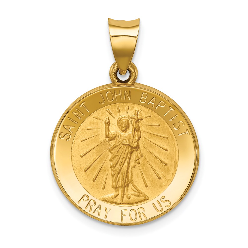 XR1337.jpg 14k Polished and Satin Hollow St John the Baptist Medal Round Pendant - Image 1