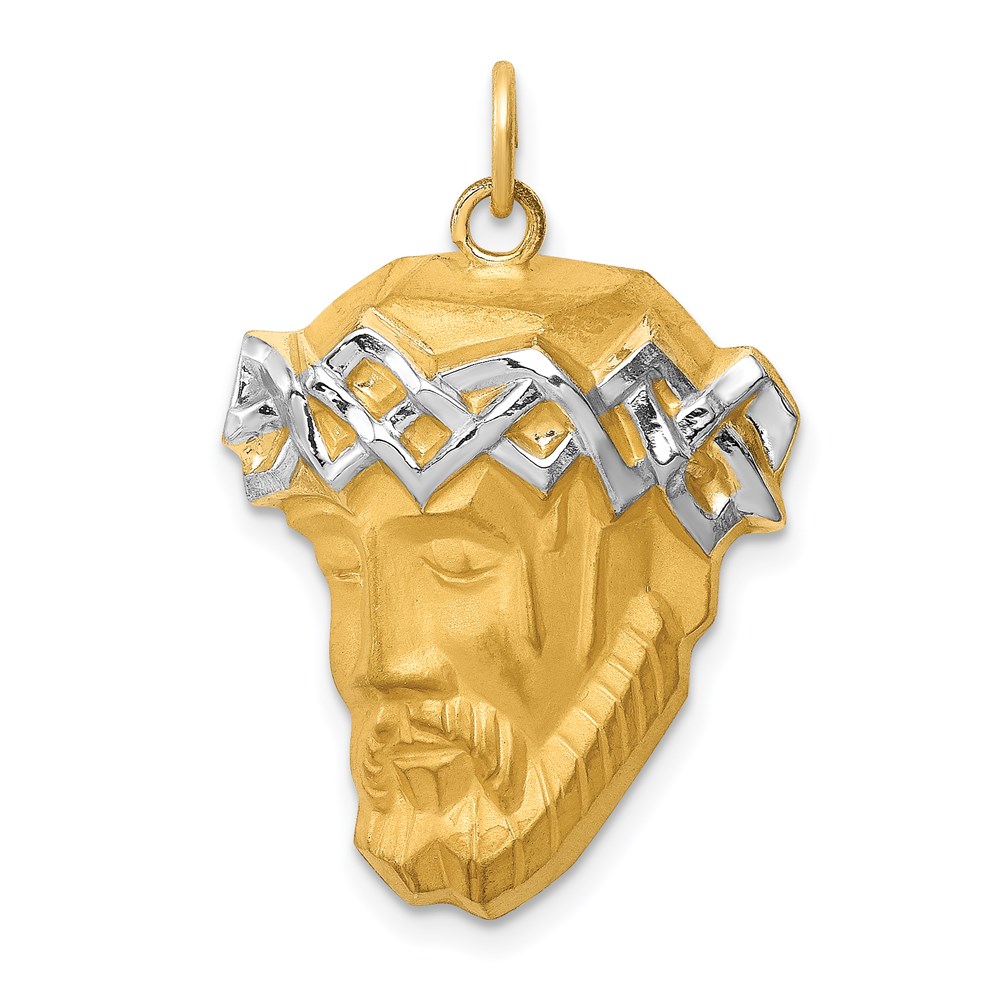 XR1736.jpg 14K and White Rhodium Hollow Polished and Satin Large Jesus Medal - Image 1
