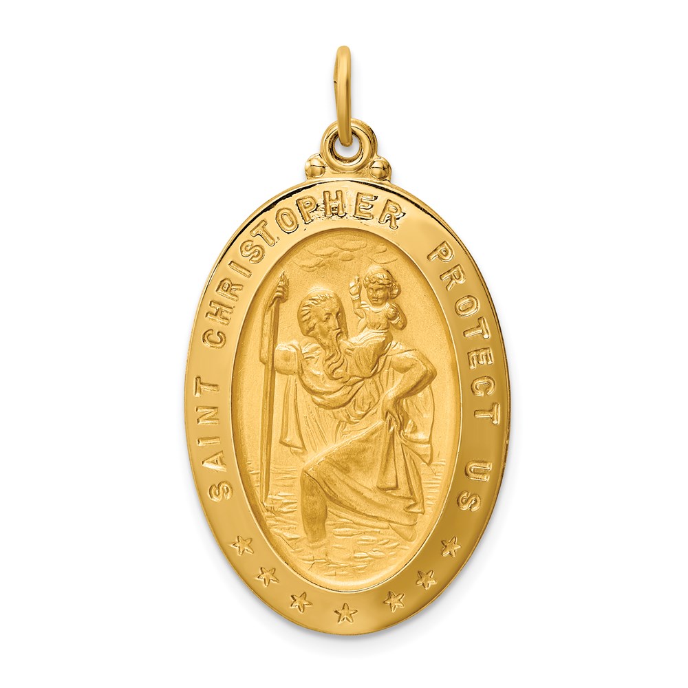 XR1804.jpg 14k Polished and Satin Large Solid St. Christopher Medal Oval Pendant - Image 1