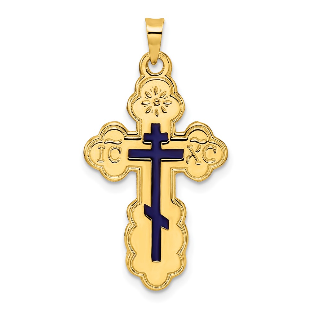 XR2016.jpg 14k Polished Eastern Orthodox Blue Enamel Solid Cross Pendant - Image 1