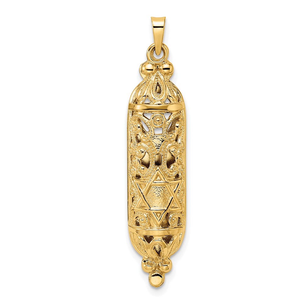 XR2021.jpg 14k Polished and Textured Solid Mezuzah Pendant - Image 1