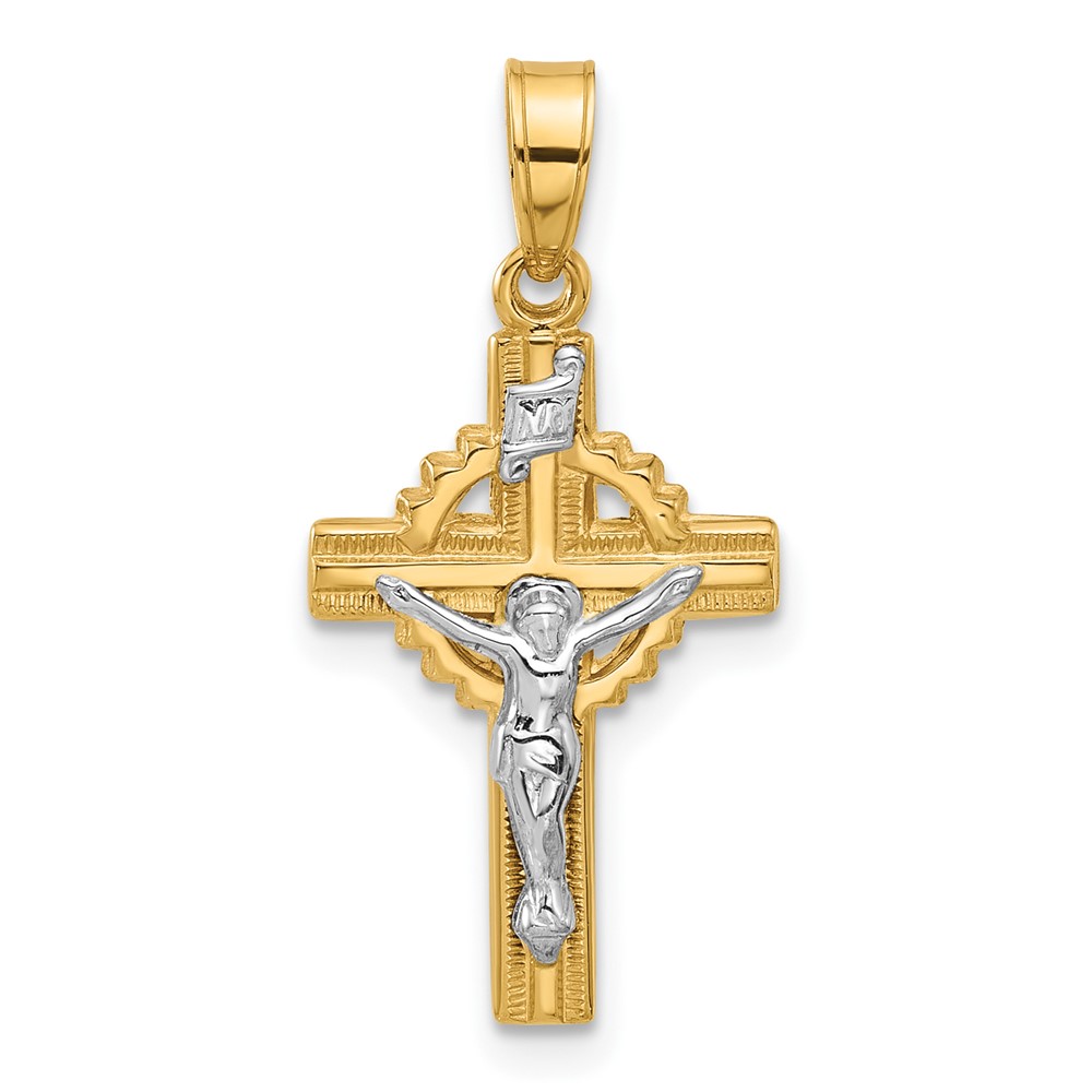XR2095.jpg 14k Two-Tone Hollow INRI Iona Crucifix Pendent - Image 1