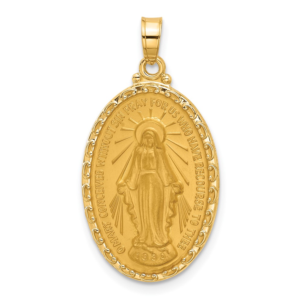 XR2115.jpg 14k Polished and Satin Solid Miraculous Medal Oval Pendant - Image 1