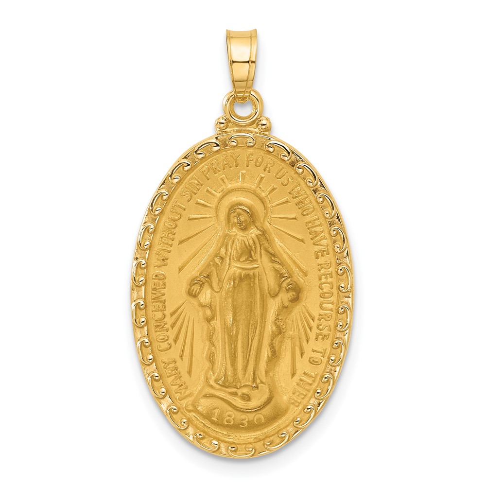 XR2117.jpg 14k Polished and Satin Solid Miraculous Medal Oval Pendant - Image 1