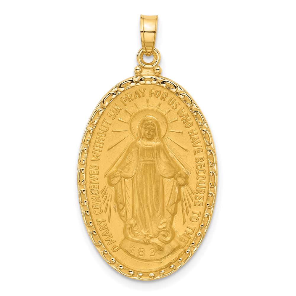 XR2119.jpg 14k Polished and Satin Solid Miraculous Medal Oval Pendant - Image 1